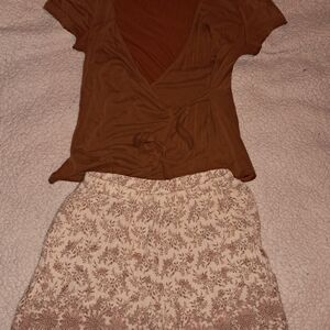 Floral Cream and Brown Women's Shorts